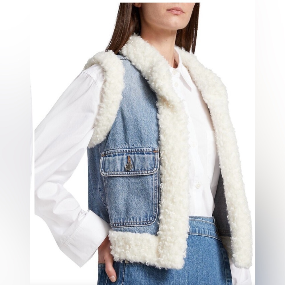 Derek Lam 10 Crosby 🔥 Jaime Denim Sherpa Vest - Picture 6 of 12